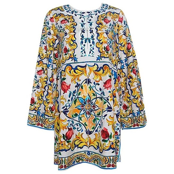Dolce & Gabbana Dresses & Skirts - Dolce and Gabbana Majolica Printed Cotton Bell Sleeve Kaftan Dress size IT 42